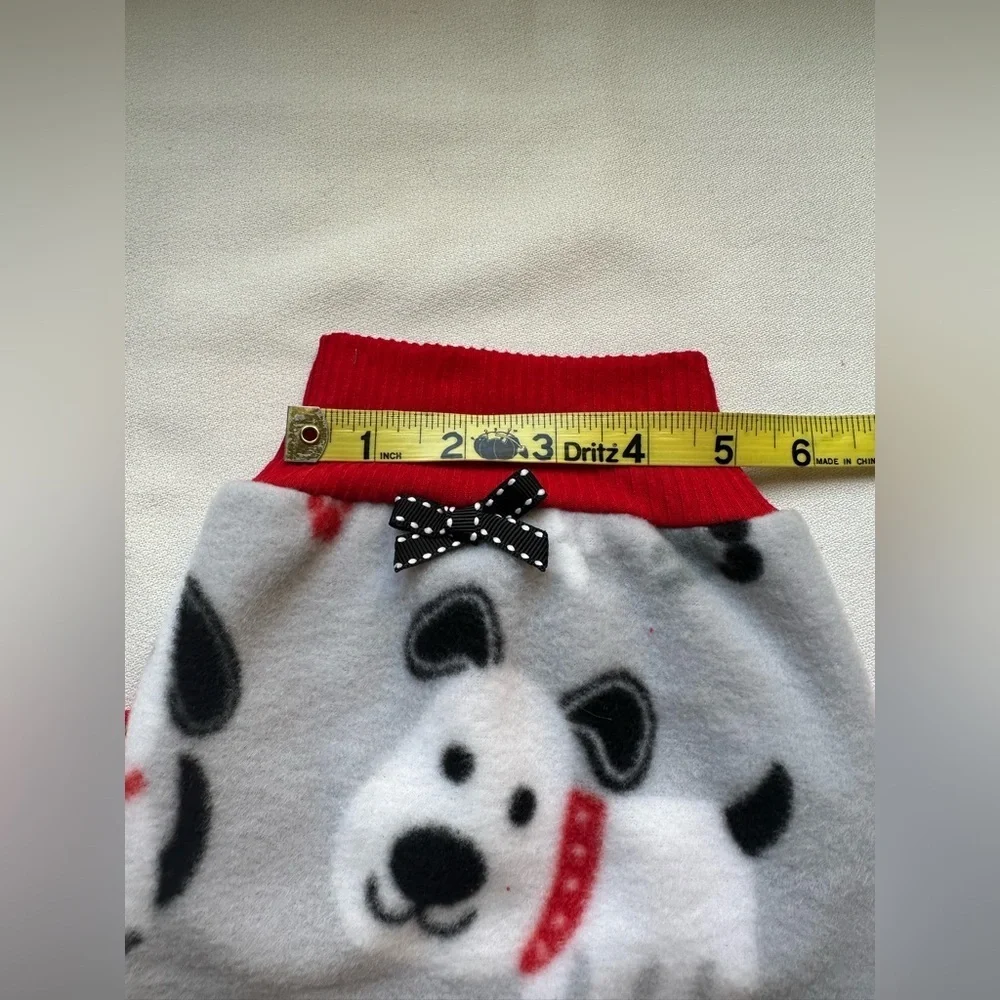 Handmade Small Dog Fleece Sweater | Cozy Puppy Print | Red Ribbed Trim